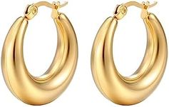 Chunky Gold Hoop Earrings 25mm Gold Hoop Earrings For Women 18k Gold Plated Hoops Huggies Earrings Hypoallergenic gold earrings Lightweight Gold Hoops with s925 Sterling Silver Post For Women Girls