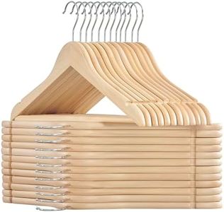 SONGMICS Wooden Hangers, Pack of 24, Coat Hangers, Non-Slip, Pants Bar, 360° Swivel Hooks, for Jackets, Shirts, Coats, Natural Beige UCRW010N24