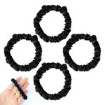 Sularpek Hair Scrunchies, 4 pcs Satin Hair Ties, Black Elastic Bands Scrunchies Set, Ponytail Holders No Damage Breakage for Thin/Thick Curly Long Fine Hair