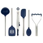 Tovolo 60145-300 Silicone Utensil Set of 6 for Meal Prep, Cooking, Baking, and More-Deep Indigo