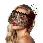 NICENEEDED Vintage Flower Black Veil, Adjustable Red Rose Mesh Lace Veil for Tea Party Halloween Decoration, Fascinator Netting Veil Headpieces for Women and Girls