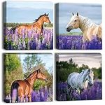 Artscope 4 Pieces Wall Art Canvas Prints - Purple Lavender and Horse Picture Painting - Modern Wall Artwork Framed for Gifts Bathroom Home Kitchen Office Decor - 30 x 30 CM