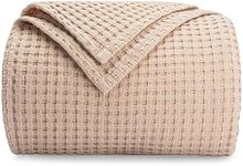 Comfy Cubs 100% Cotton Waffle Weave Throw Blanket Breathable Skin-Friendly Soft Lightweight Blankets - Perfect Warm Textured Blanket Layer - Size for Couch Bed & Sofa (Blush, 127 X 152 cm)