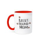 3dRose Mug_154064_5 Basset Hound Dog Mom, Ceramic, Red/White