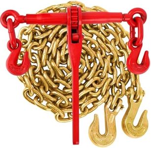 GarveeTech 3/8" -1/2" Chain Binder, Grade 70 3/8"×10ft Chains, 1 Binder and 1 Chain, Load Binder for Binder Chain with Grappling Hook, for Industrial, Agricultural, Logging, Towing Applications