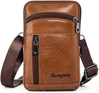 Hengwin Leather Phone Pouch for iPhone 11 Pro Max Samsung Galaxy A12 Note 10+ 9 8 Belt Clip Wallet Case Cell Phone Holster with Belt Loop, Men's Belt Bag Crossbody Purse with Shoulder Strap (Brown)