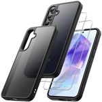 JETech 3 in 1 Matte Case for Samsung Galaxy A55 5G with 2-Pack Tempered Glass Screen Protector, Translucent Frosted Shockproof Phone Cover with Camera Protection (Black)