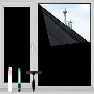 FuFin Total Blackout Window Privacy Film with Free Installation Tools,Explosion-Proof PET Material,Blocks 100% of UV and Light Rays.Heat Control Room Darkening Window Cover(Total Black 41.5"×196.9")