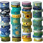 Geesinimo Washi Tape Set, 36 Rolls Van Gogh Vintage Gold Washy Tape, Wide Decorative Tape for Journaling, Scrapbooking Supplies, 6 Sizes Craft Watercolor Tape