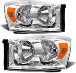 ADCARLIGHTS Headlight Assembly Compatible with 2006 2007 2008 Dodge Ram 1500/2006 2007 2008 2009 Dodge Ram 2500 3500 Chrome Housing Amber Reflector Driver and Passenger Side