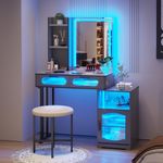 LVSOMT Vanity Desk with Mirror and Lights for Women Gift, Small Makeup Vanity with 3-Colors Lighting, LED Dressing Table for Bedroom, Dressing Room (Matt Grey)