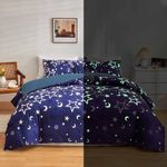 Feelyou Galaxy Glow in The Dark Comforter Set for Girls Kids Twin Purple Universe Starry Night Bedding Set Super Soft Outer Space Stars Moon Comforter Girl Bedroom Glow Decor Bedding Quilted Duvet