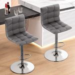 VATROS Bar Stools Set of 2, Swivel Adjustable Barstools with Back and Footrest, PU Leather Upholstered Counter Height Bar Stools for Home Kitchen Island-Grey