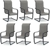 PHI VILLA Outdoor C-Spring Dining Chairs Set of 6, Patio Sling High Back Rocker Chairs with Padded Textilene Fabric & Black Metal Frame for Patio, Porch, Deck, Yard