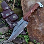 Grace Knives Handmade Hunting Knife Damascus Steel Fixed Blade Knife 10.5 Inch Bushcraft Knife with Leather Sheath G-M 20