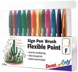 Pentel Arts Sign Pen Touch, Fude Brush Tip, 12 Assorted Colors in Marker Stand (SES15CPC12)