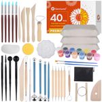 Genround DIY Air Dry Clay Pottery Kit for Beginners - Pottery Craft Kit Includes: Air Dried Clay, Tools, Paints, Brushes, Palette, Sponge - Air Drying Clay Kit for Adults