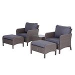 Outsunny 5 Pieces PE Rattan Garden Furniture Set with 10cm Thick Padded Cushions, Wicker Weave Outdoor Seating Chairs with 2 Armchairs, 2 Stools, Glass Top Table, Dark Grey