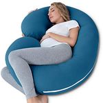 INSEN Pregnancy Body Pillow with Jersey Cover, C Shaped Full Body Pillow for Pregnant Women, Jersey Knit Cover/Full Size, Polyester, Blue