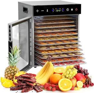 VALONDINO 12-Tray Food Dehydrator – 600W Adjustable Temperature (86℉-194℉) & Digital Timer, Quiet Operation, Ideal for Jerky, Fruits, Vegetables, Dog Treats, and Healthy Snacks – Includes Recipe Guide