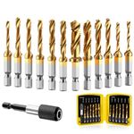 Thinkwork Combination Drill Tap & Tap Bit Set, 3-in-1 Titanium Coated Screw Tapping Bit Tool for Drilling, Tapping, Countersinking, with Quick-Change Adapter, 13 PCS SAE/Metric