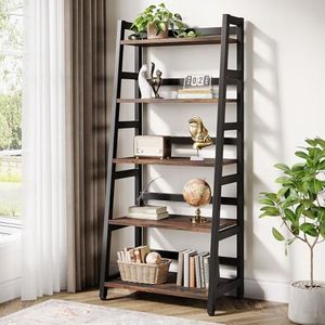 Tribesigns 5-Tier Bookshelf Industrial Bookcase, 5 Shelf Ladder Shelf Book Storage Shelf Organizer for Living Room, Home Office