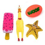 Dog Trust Soft Latex Rubber Combo Pack Interactive Squeaky - Ice-Cream/Small Chicken/Rugby and Star Fish Toy Set Ideal for Dogs and Puppies - Multicolor