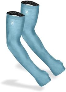 FARMER'S DEFENSE Gardening Arm Sleeves|UV Cooling Protective Sleeve Women & Men|Anti-Scratch Cover Sun UPF Outdoor Protection - Heather Blue - SM