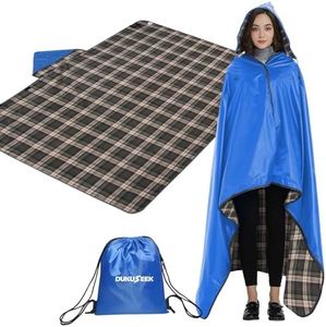 DUKUSEEK Outdoor Stadium Blankets with Hood, Fleece Blankets, Quilted, Extra Thick Fleece, Warm, Windproof, Sandproof, Includes Stuff Sack, Shoulder Strap, Large, 79"x 59"