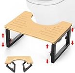 LIDTOP Bamboo Toilet Stool, Poop Stool Foldable,7 8 9 Inches Adjustable Heights Potty Stool for Adults Kids, Portable Pooping Foot Stool for Bathroom RV, Sturdy Squat Stool Potty 500 lbs Capability