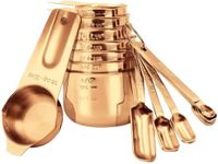 2lbDepot Copper Measuring Cups & Spoons Set of 14, Premium Stainless Steel Metal, 7 Accurate Measuring Cups, 6 Measuring Spoons, 1 Leveler, Dry & Liquid Ingredients for Kitchen Baking & Cooking