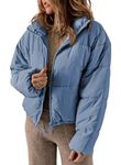 Dokotoo Winter Coats for Women Fashion Full Zipper Front Puffer Jacket Oversized Baggy Drop Shoulder Long Sleeve High Neck Quilted Padded Jackets Warm Windbreaker Outwear with Pockets Blue S