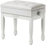 FILISITE Adjustable Height Piano Bench Stool PU Leather Cushion Wooden Keyboard Seat with Music Storage (White)