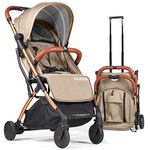 Lejoux™ Baby Pushchair Stroller– Lightweight Foldable Travel Buggy with 5-Point Harness, Adjustable Seat Back and Oversize Basket Folds with 1 Hand – Smooth Swivel Wheels Rain Cover (Beige)