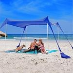 SUN NINJA Pop Up Beach Tent Sun Shelter UPF50+ with Sand Shovel, Ground Pegs and Stability Poles, Outdoor Shade for Camping Trips, Fishing, Backyard Fun or Picnics (10x10 FT 4 Pole, Royal Blue)