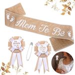 Linen Mommy to Be Sash Set Baby Shower Decorations Burlap Mom to Be Sash Dad to Be Pin Baby Shower Sash for Pregnant Mommy Gift Party Decorations