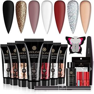 Saviland Poly Gel Nail Kit - 7 Colors with Glitter Red Black, DIY Nail Extension Gel, Slip Solution & Tools for Starter, Party, Home Beauty Gift