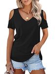 Beluring Tee Shirts for Women Casual Short Sleeve Sexy V Neck Open Shoulder Black Size 16 18