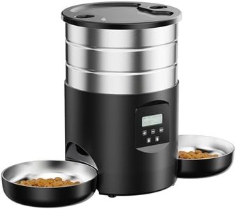Futterautomat Katze 2 Näpfe Katzenfutter Automat: Edelstahl Futterspender Katze Programmierbarem Timer - 5L Hund Futterautomaten - Trockenfutterspender Zwei Stromquellen - für Klein/Mittlere Haustiere