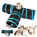 Futurekart Cat Tunnel Kitten Dog Rabbits Cat Interactive Toy Play Toy Foldable Pet Cat Toy with Ball Tunnel (3 Way, Dark Blue)