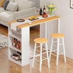 SogesHome 3-Piece Bar Table Set Modern Kitchen Table Set with 3-Tier Storage Shelves Dining Table with Bar Stools Set of 2 for Small Space,Kitchen