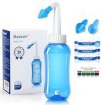 Neti Pot Sinus Rinse Bottle Nose Wash Cleaner Pressure Nasal Rinse for Adult & Kid BPA Free 300 ML with 30 Nasal Wash Salt Saline Packets and Sticker Thermometer Blue