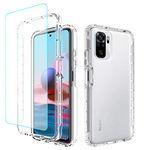 Tothedu Phone Case for Redmi Note 10 (4G)/Redmi Note 10S Case with Tempered-Glass Screen Protector, Clear Full Body Protective Hard PC Shell TPU Bumper Cover Cases for Xiaomi Redmi Note 10S (Clear)