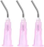 JMU 100Pcs Bent Dispensing Tips 18g, Blunt Tip Dispensing Needle, Dental Pre Bent Flow Dispensing Etch Tips, Disposable Oral Irrigation Needle Tips, Pink