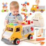 DINORUN Kids Tool Set Montessori Toys for 2 3 4 5 Year Olds Wooden Toys Boys Girls Kids Tools Role Play Toys Toddler Toys (47Pcs)