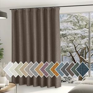 NICETOWN Faux Linen Brown Blackout Curtains for Sliding Glass Door, Hook Belt/Rod Pocket/Back Tab Primitive Sound Reducing Thermal Drape Privacy for Bedroom/French Door, W100 x L84, 1 Panel