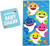 Franco Baby Shark Kids Bath/Pool/Beach Soft Absorbent Cotton Terry Towel with Washcloth 2 Piece Set, 50 in x 25 in