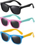 DYLB Kids Polarized Sunglasses for girls boys 3 Pack, Flexible TPEE Rubber Frame for Children Age 3-8., Black +Pink Green +Blue Yellow, Medium