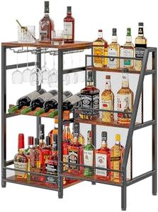 Versatile Liquor Stand for Home Bar, Wine Rack Freestanding Floor, Mini Bar Table for Liquor Whiskey Wine, 3-Tier Trapezoidal Liquor Bottle Display Shelf with Glass Holder and Fences(Patent Pending)