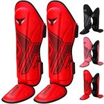 Mytra Fusion Adult Shin Pad, Shin Protector, Shin Guard For Boxing, MMA, Muay Thai, Martial Arts Training (Red, S/M)